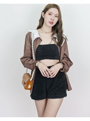 PLUSH FLUFFY SHORTS-BLACK