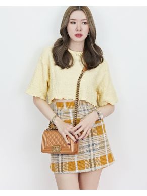 TILDA PLAID TWEED SKIRT-MUSTARD-S