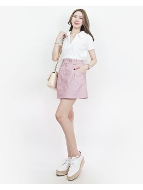 PALETTE A-LINE COTTON DENIM SKIRT-PINK