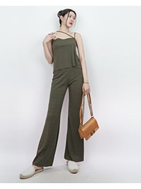 SPECIAL OFFER * JULIE MINI RIBBED SINGLET & PANTS SET-OLIVE