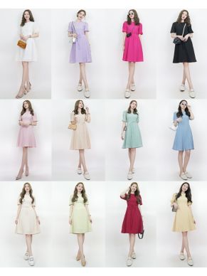 CRUNCHY TIE WAIST CHIFFON DRESS