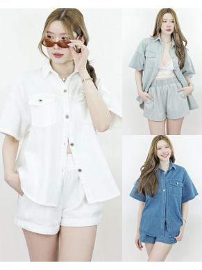 OVERSIZED DENIM SHIRT & SHORTS SET