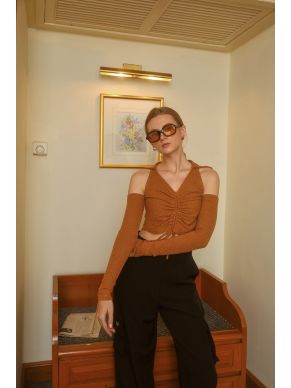 MONACO CUT OUT SHOULDER KNIT TOP-CARAMEL