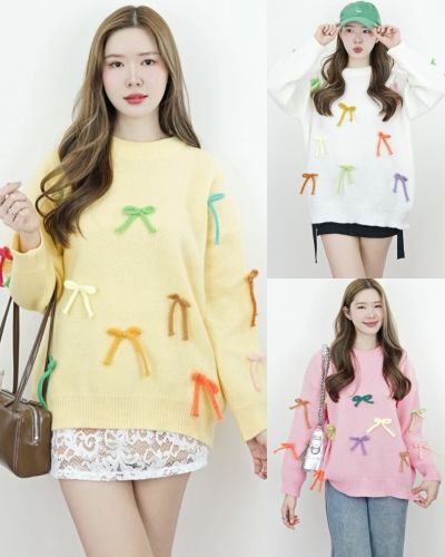 MULTICOLOUR BOW KNIT OVERSIZED SWEATER