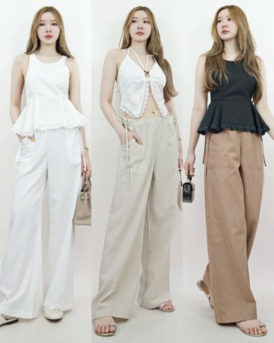 RUCHED TIE SIDE LINEN PANTS