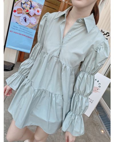 LILAC MARIE SLEEVE SHIRT DRESS-TEAL