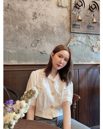 SEASON LINEN CROP SHIRT-WHITE