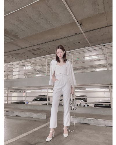 BASIC TAILORED PANTS-WHITE-S