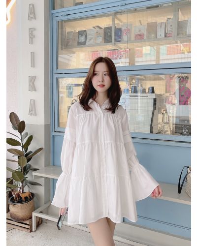 ICED HONEY COTTON SHIRT DRESS-WHITE