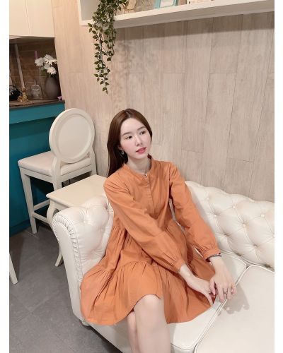 ANNIE COLLARLESS COTTON DRESS-ORANGE