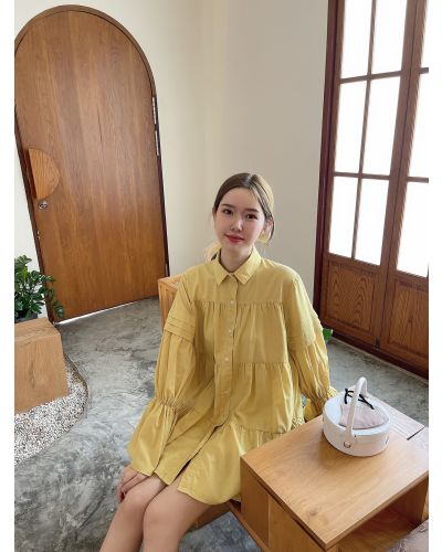 ICED HONEY COTTON SHIRT DRESS-LEMON