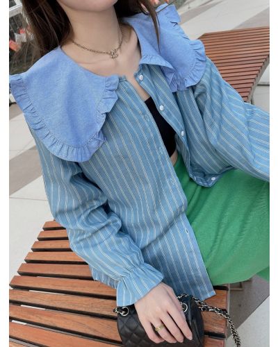 BRYNN STRIPED OVERSIZED COLLAR BLOUSE