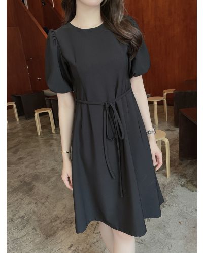 PLAIN CRUNCHY TIE WAIST DRESS