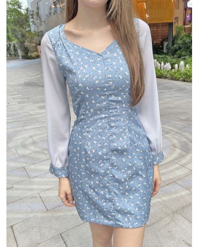 KAREN FLORAL CHIFFON SLEEVE DRESS