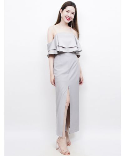 ESTELL SPLIT FRONT MAXI DRESS-GREY-S