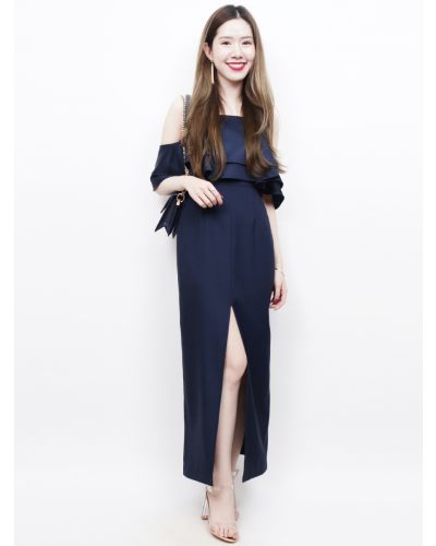 ESTELL SPLIT FRONT MAXI DRESS-NAVY-S