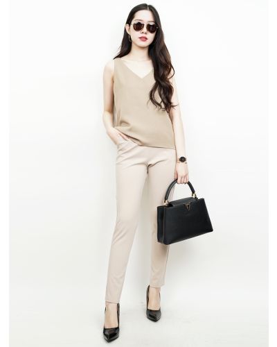 WANDA BASIC SKINNY PANTS-BEIGE-M