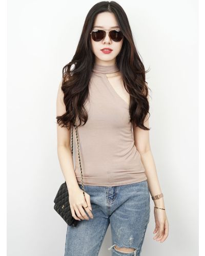 YARIN SLEEVELESS JERSEY TOP-TAUPE