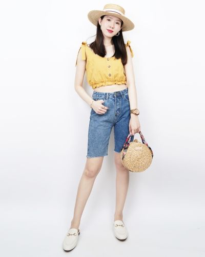 PETITE DENIM KNEE LENGTH SHORTS-S