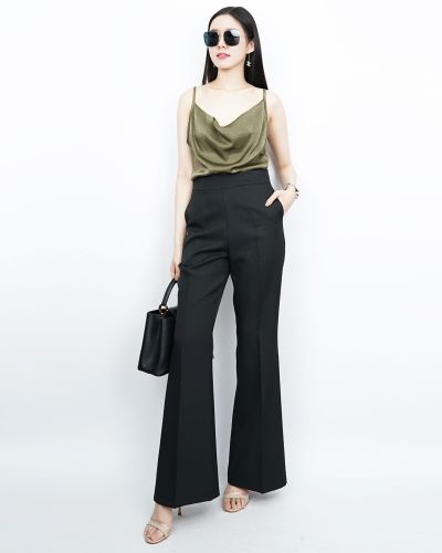 NIRA BASIC FLARE PANTS-BLACK-L