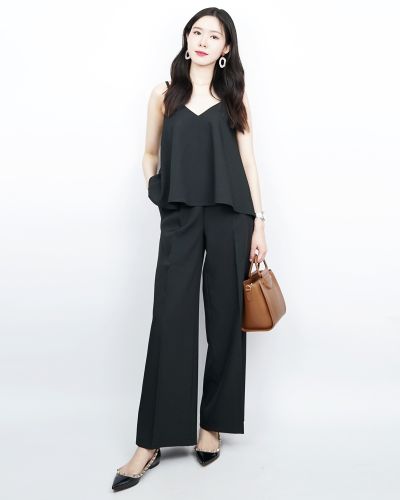 EMMIE BASIC SINGLET TOP & PANTS SET-BLACK