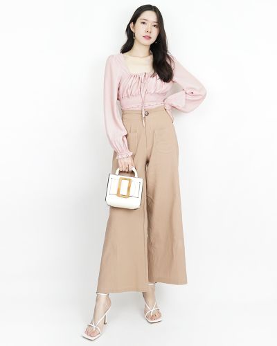 GRACIE WIDE LEG LINEN PANTS-KHAKI