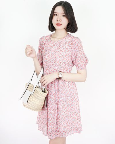 BERGENIA FLORAL BABY DOLL DRESS-CORAL