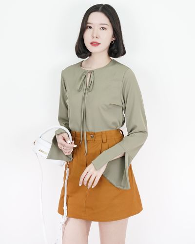 AUDREY BOW SPLIT SLEEVE BLOUSE-OLIVE