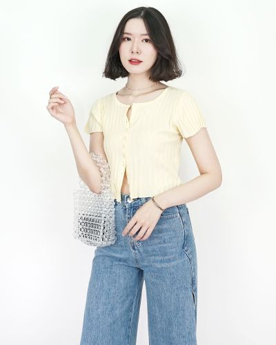 ZOE RIBBED KNIT TOP-YELLOW