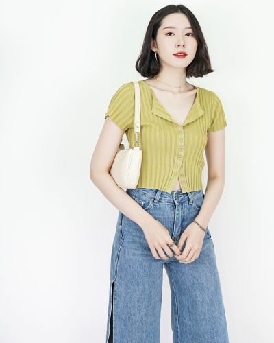 ZOE RIBBED KNIT TOP-CITRON