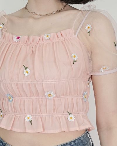 PRIMROSE SEE THROUGH CROP TOP-PEACH