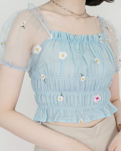 PRIMROSE SEE THROUGH CROP TOP-BLUE