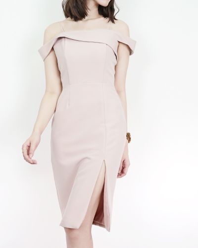 ADELINE CLASSY SHOULDER DRESS-NUDE-M