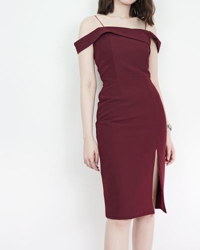 ADELINE CLASSY SHOULDER DRESS-BURGUNDY-L