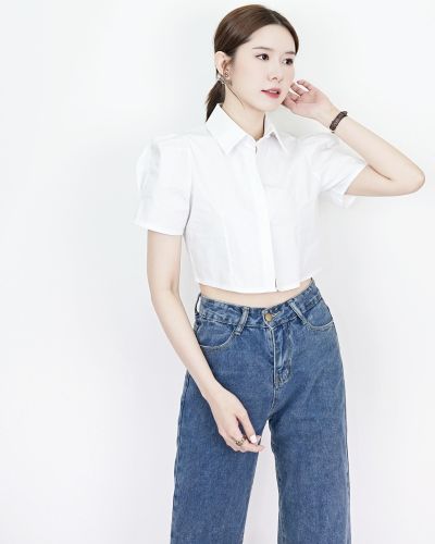 TAYLOR COTTON CROP SHIRT-WHITE