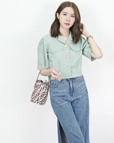 SEASON LINEN CROP SHIRT-SAGE