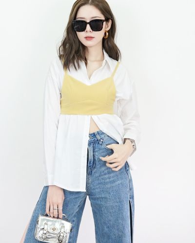 SPECIAL OFFER * KATHY SHIRT & SINGLET CROP SET-LEMON