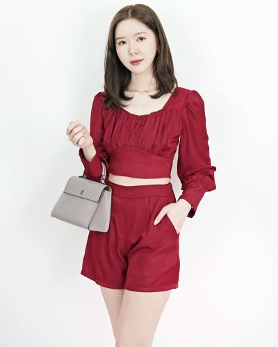 ELEMENT SMOCKED SATIN TOP & SHORTS SET-CARMINE