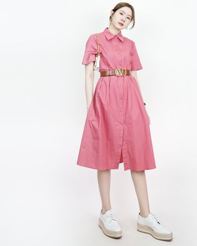 ELLEN COTTON MIDI SHIRT DRESS-PINK