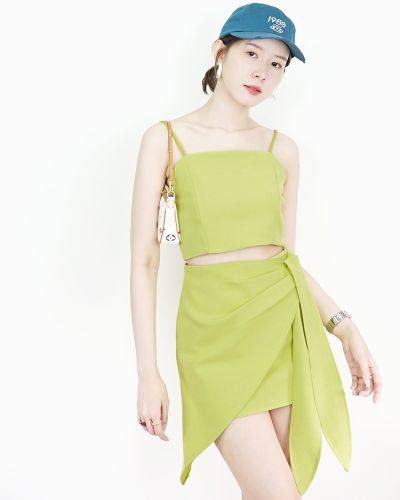 MARGARITA CROP SINGLET & SKIRT SET-LIME