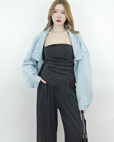 RAILROAD OFF SHOULDER DENIM JACKET