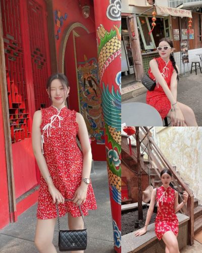 LUNAR FLORAL PRINT QIPAO DRESS