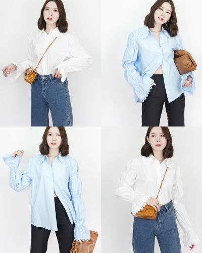 SKY LACE COLLAR OVERSIZED SHIRT