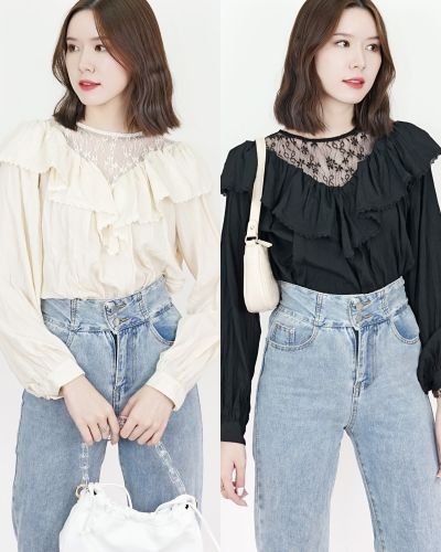 TWINKLE MESH LACE RUFFLE BLOUSE