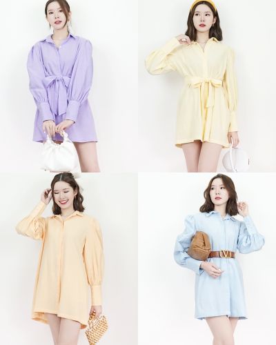 GRAZIA TIE WAIST LINEN SHIRT DRESS