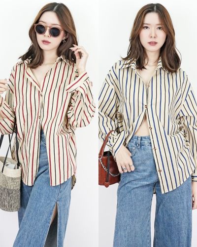 STRIPE DRAWSTRING OVERSIZED SHIRT