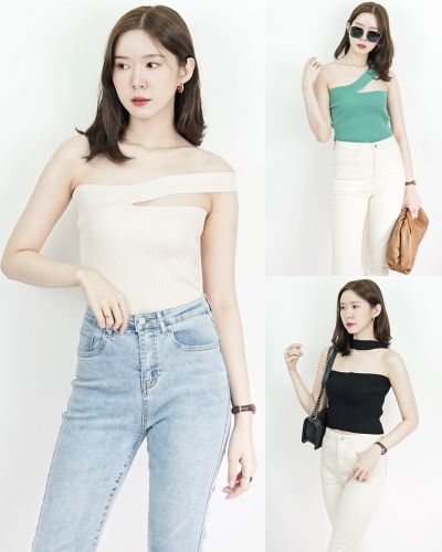 LENA SLASH KNIT CROP TOP