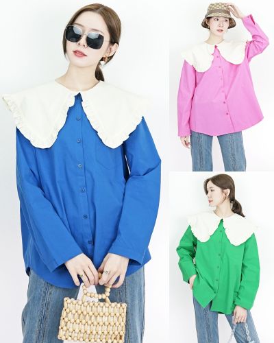 NEON OVERSIZED COLLAR COTTON BLOUSE