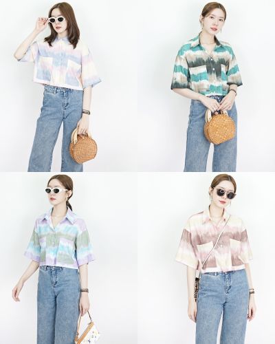 WATERCOLOUR CHIFFON CROP SHIRT