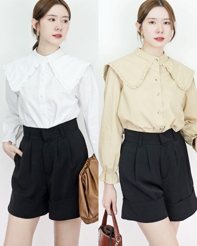 BEAUX RUFFLE COLLAR COTTON BLOUSE